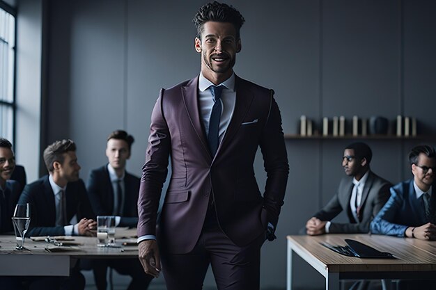 Business man in office posing for photo Generative AI