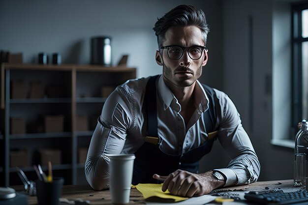 Photo business man in office posing for photo generative ai