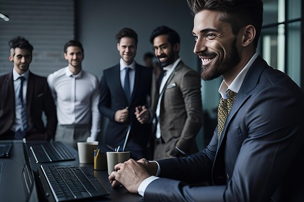 Business man in office posing for photo Generative AI