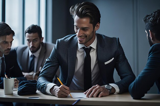 Business man in office posing for photo Generative AI