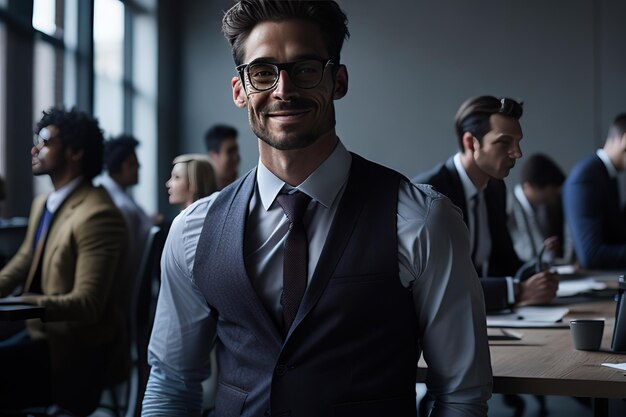 Photo business man in office posing for photo generative ai