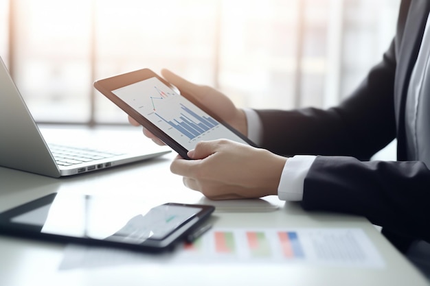 business man in the office with a tablet in his hands ai