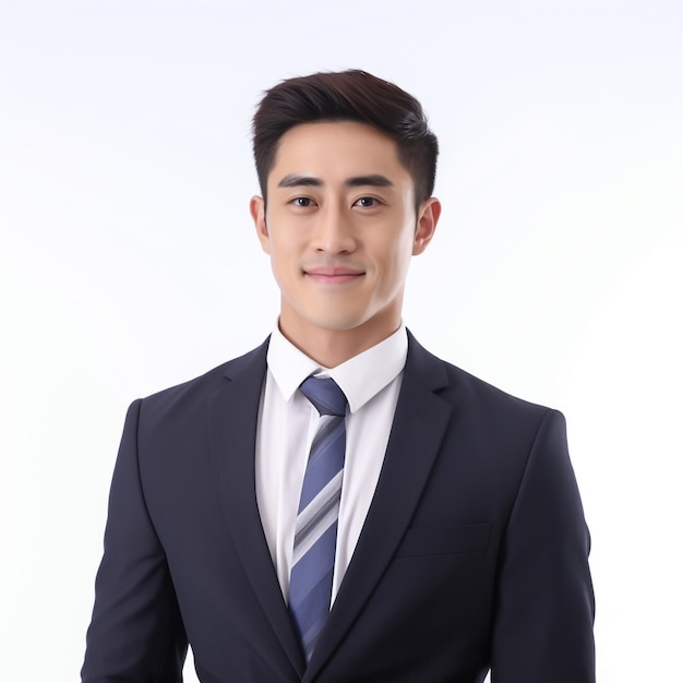 Business man smiling and wearing a blue suit with crossed arms close up