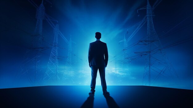 business man standing on Electric Blue background