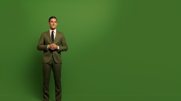 Photo business man standing on olive green background