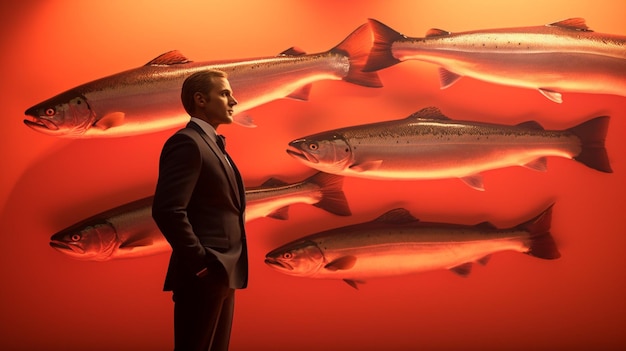 Business man standing on salmon background