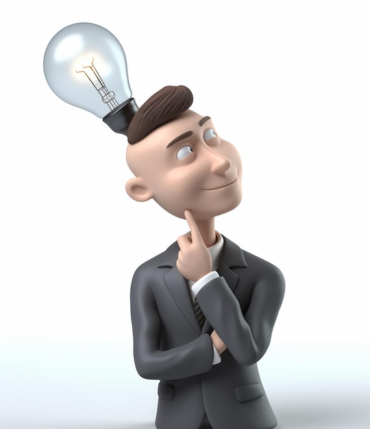 a business man thinking about an idea with light bulb icon symbol 3d illustration generative ai