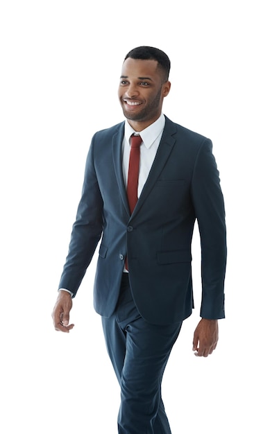 business man and thinking or smile in studio with confidence for corporate intern career in law firm and startup professional employee and thoughtful with pride for job on white background mockup