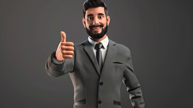 Business man thumbs up to indicate success likesencourages wins closeup