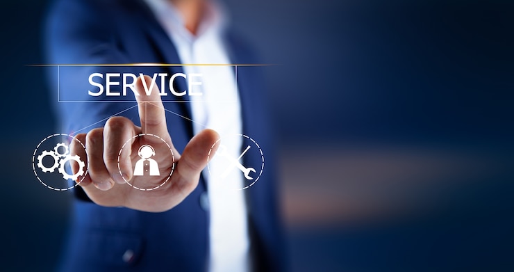 Photo business man touching service in screen
