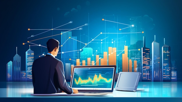 Business man trader investor analysing trading on computer