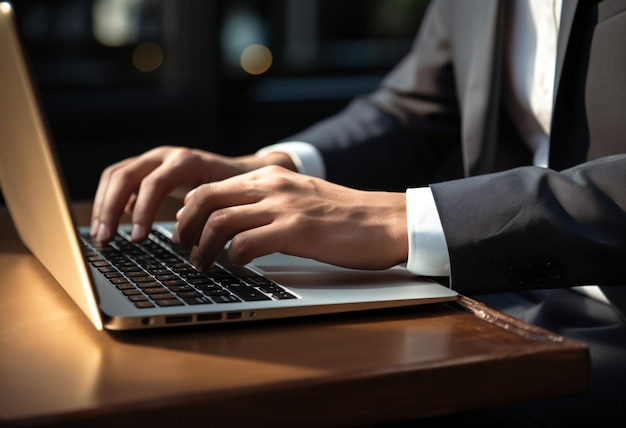 a business man Typing hands surfing the net hacking coding on his laptop