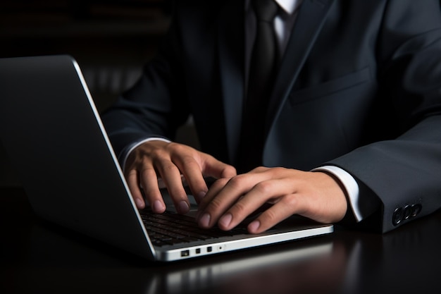 Business man typing on laptop keyboard