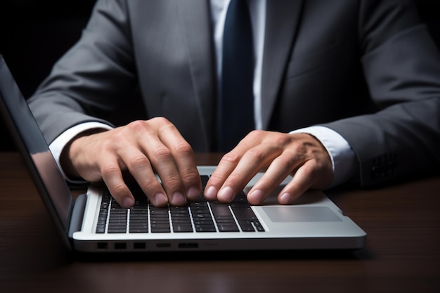 Business man typing on laptop keyboard