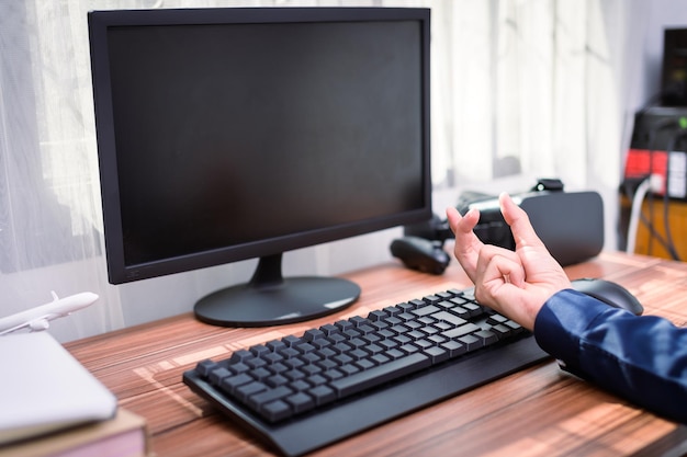 Business man use a computer at work