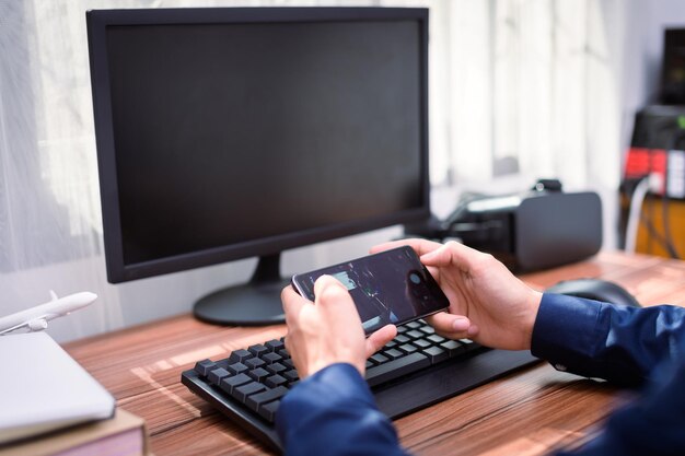 Business man use a computer at work