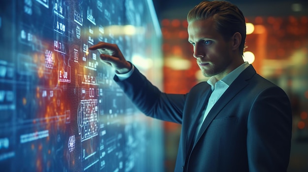 Business man using futuristic media interface