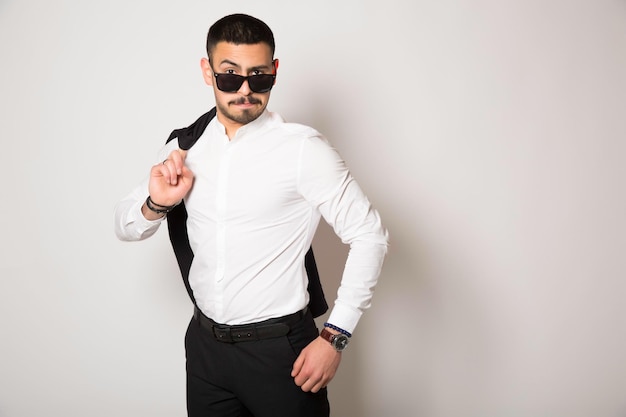 Business man in white shirt on white background