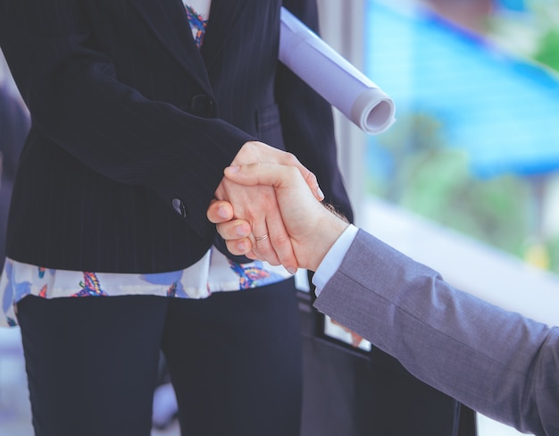 Business man with confidence handshake with partner