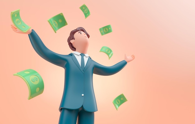 Business Man with Money 3D render