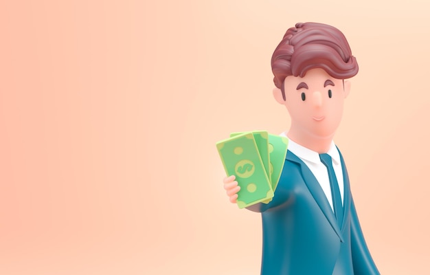 Business Man with Money 3D render