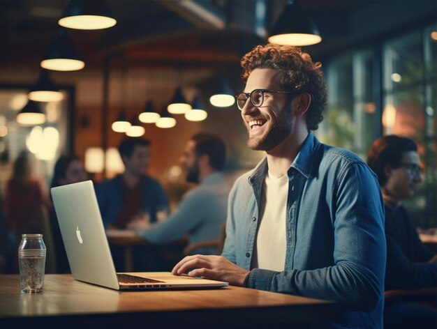 Business man working on laptop in office environment