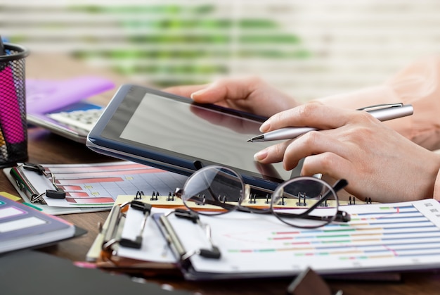 Business man working in the office with items for doing business