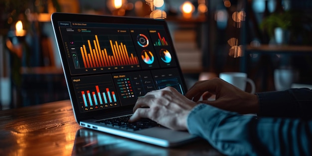 Photo business man working on stock market trading chart on laptop