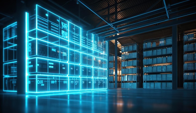 Business management or organization with smart system storage boxes or containers in warehouse Rob