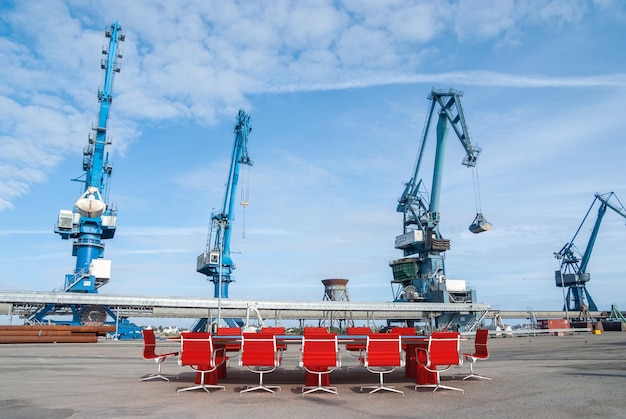 Business meeting in the middle of the docks