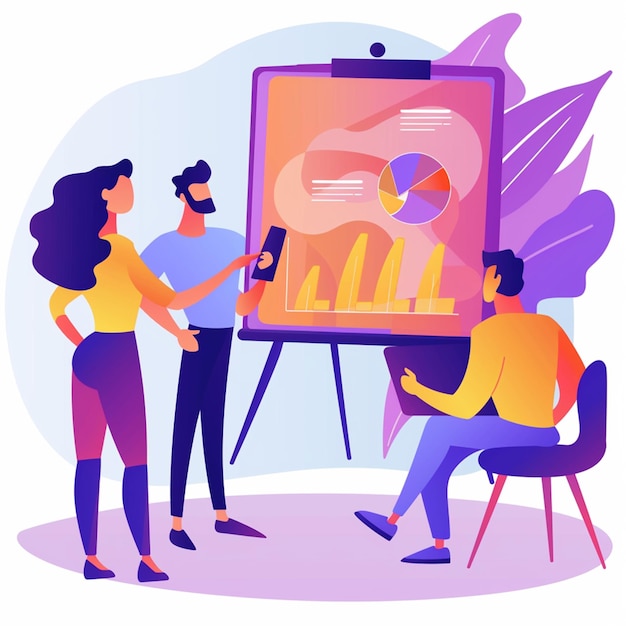 Business meeting in the office Vector illustration on the blue background