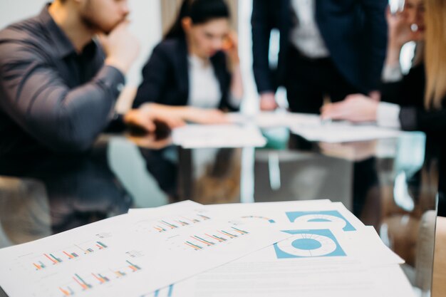 Business meeting in office workspace. People communicating