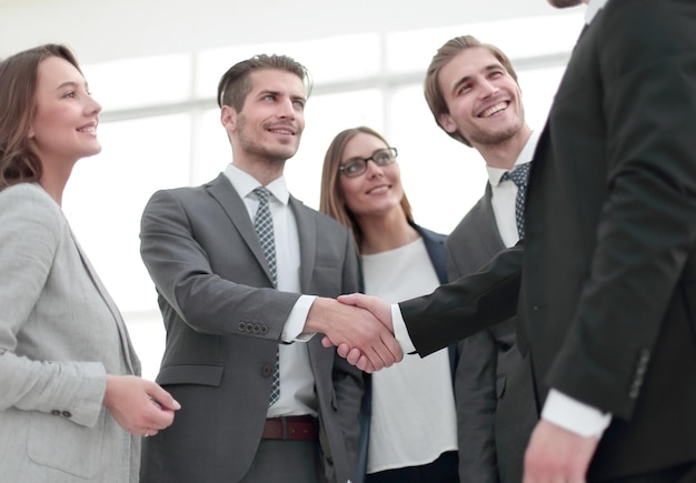 Business meeting of partners in the foyer