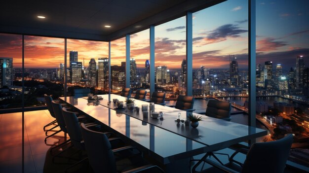 Photo business meeting room office interior glass sectioning with city view