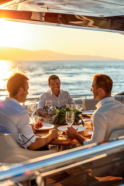 Business meeting on yacht discussion session on a private yacht