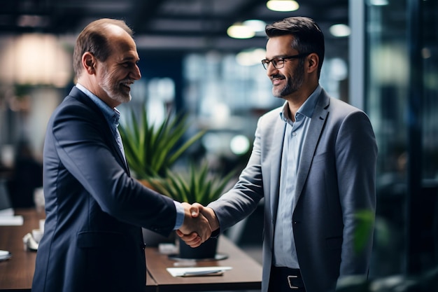 Photo business men shaking hands in an office