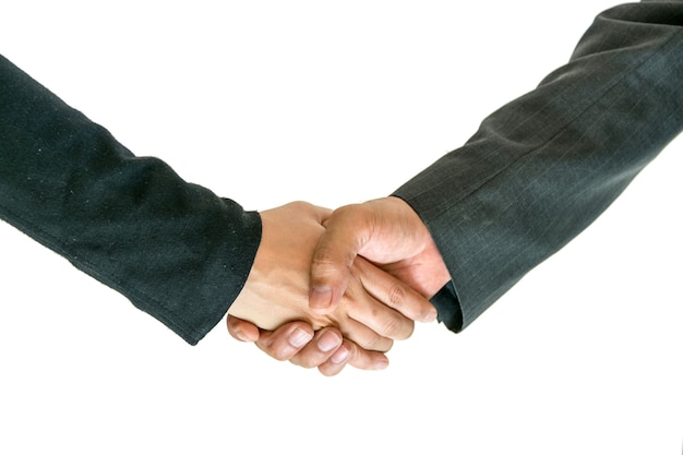 Business men and women shaking hands with each other to work together.