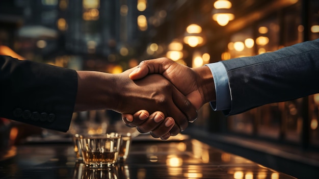 Business Merger Milestone Handshake Symbolizes Achieved Goals