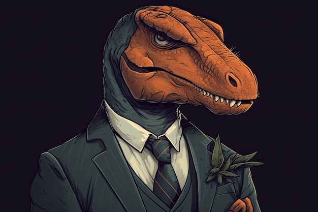 Business in the Mesozoic A Portrait of an Anthropomorphic Dinosaur in a Formal Suit