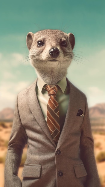 Business Mongoose in a DesertThemed Office AI Generated