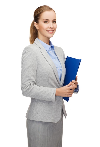 business and office concept - smiling businesswoman with folder