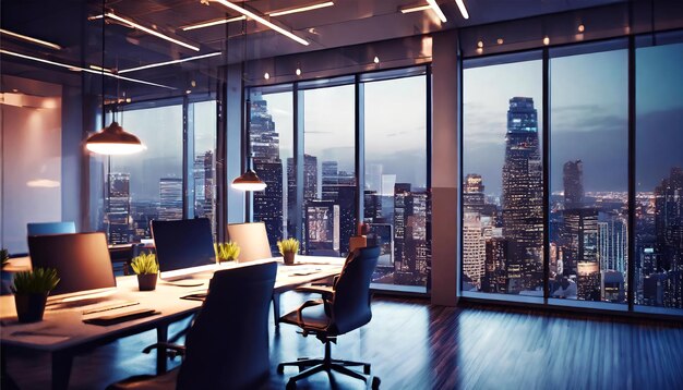 Business office at night top floor with dark background