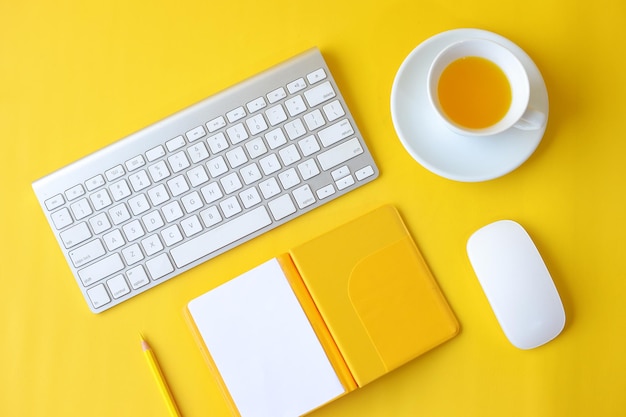 Business office online learning education set on trendy monochrome yellow mood Cute wallpaper