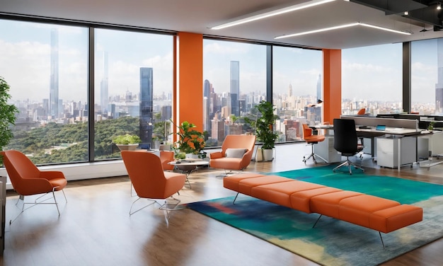 business office room interior with relax area