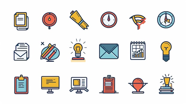 A Business and Office Vector Flat Line Icons Set