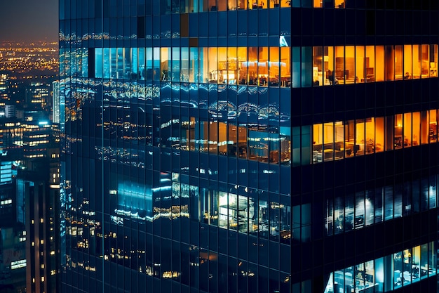 Photo business office windows at night skyscraper corporate building