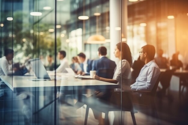 Business office with blurred people casual wear with blurred bokeh background