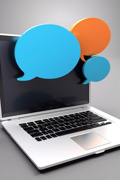 Business online communication 3d laptop icon render speech bubble with notebook