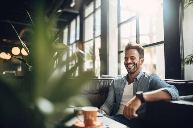 Business owner on a coffee break at coworking space