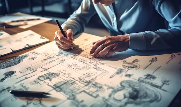 Photo a business owner at a desk working on business plan